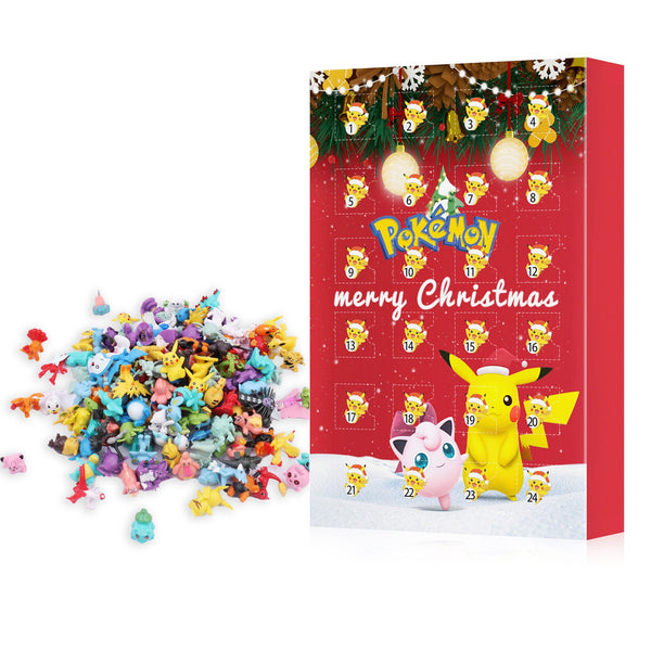 Red advent calendar box with a pile of mini monster figures