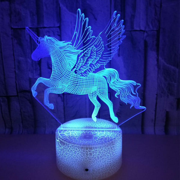 3D LED Unicorn Light Visual Decor Home Illusion Lamp Change Desk Night Touch