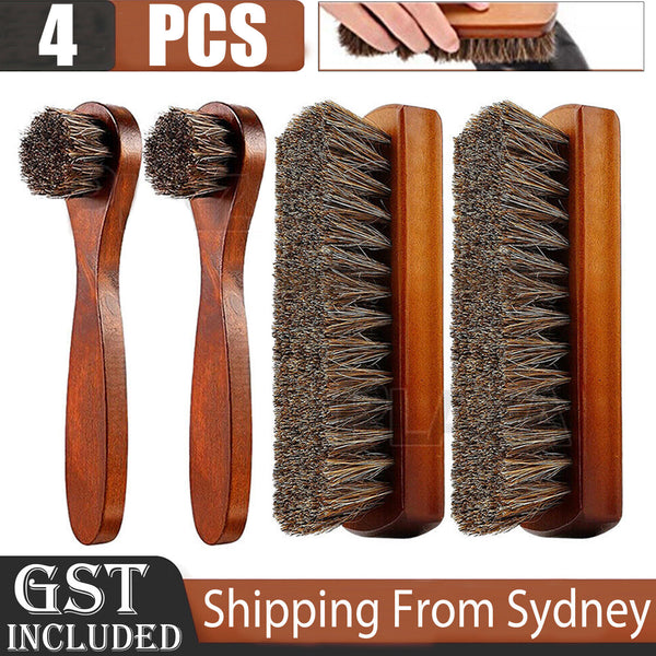 4PCS Horsehair Shoe Brush Wood Handle Leather Boots Daubers Applicators Cleaning