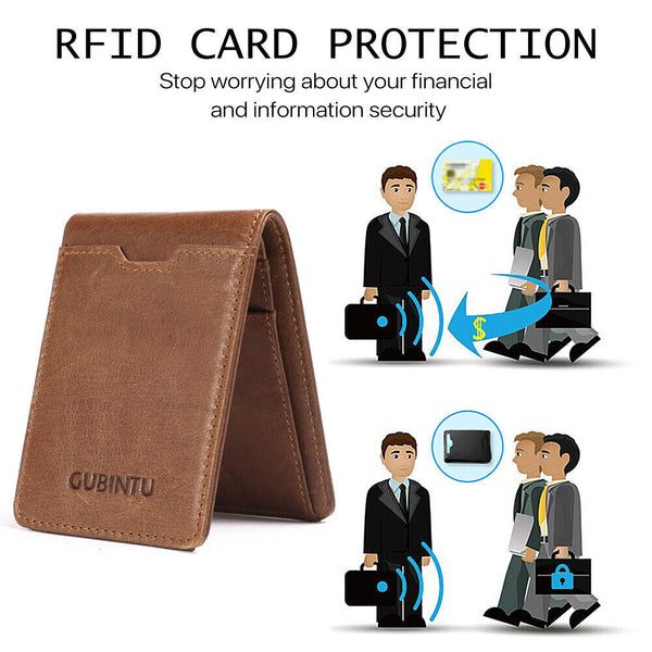 Bifold Credit Card Holder Genuine Leather Wallet Slim Mens RFID Blocking Purse
