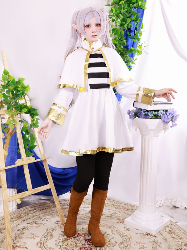 Anime Mage Cosplay Costume Set White Wig Fantasy Dress Outfit Book Week Party