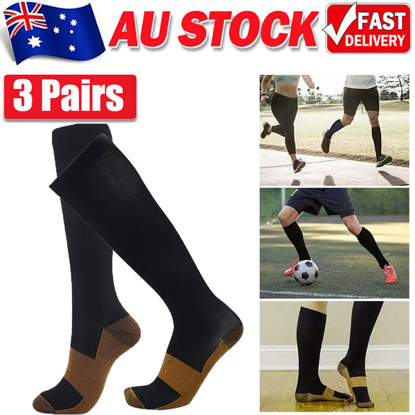 3 Pairs Compression Socks Copper Medical Stockings Travel Running Anti Fatigue