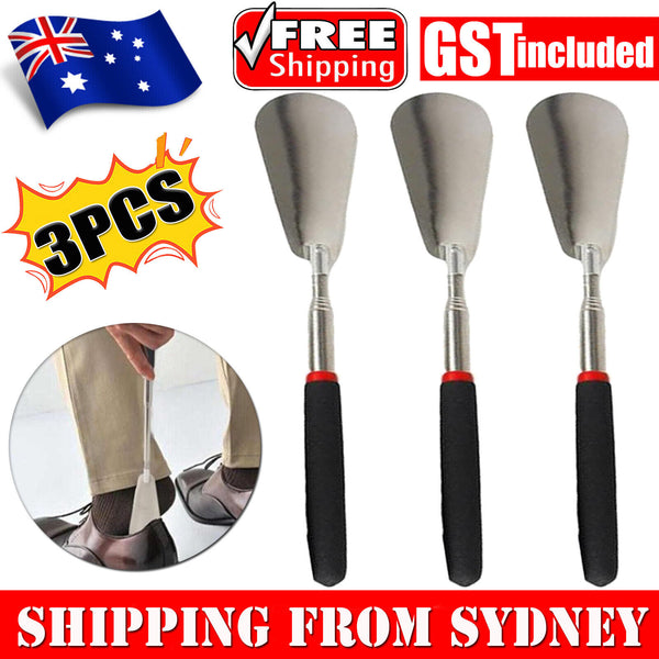 3PCS 75cm Telescopic Long Handle Shoehorn Stainless Steel Shoe Horn Lifter Tool