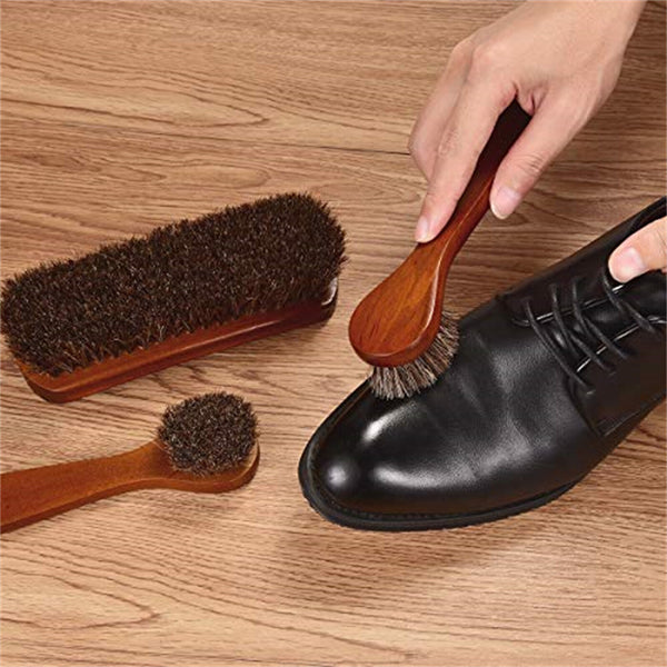 4PCS Horsehair Shoe Brush Wood Handle Leather Boots Daubers Applicators Cleaning