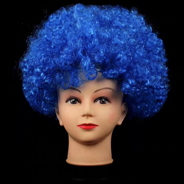 Blue curly afro Thing costume wig