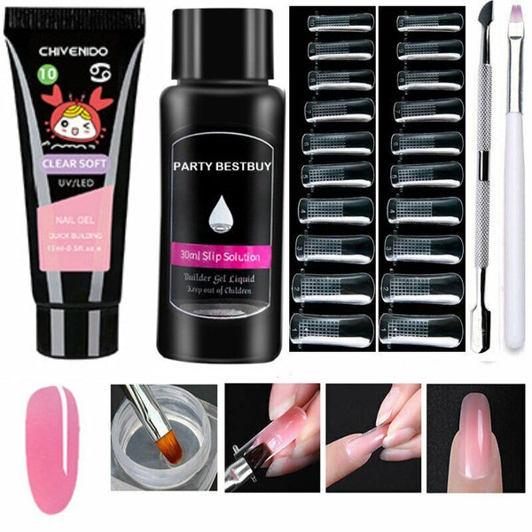 Poly UV Gel Nail Builder Extension Kit, Polygel Tube Nail Art File Color Tube