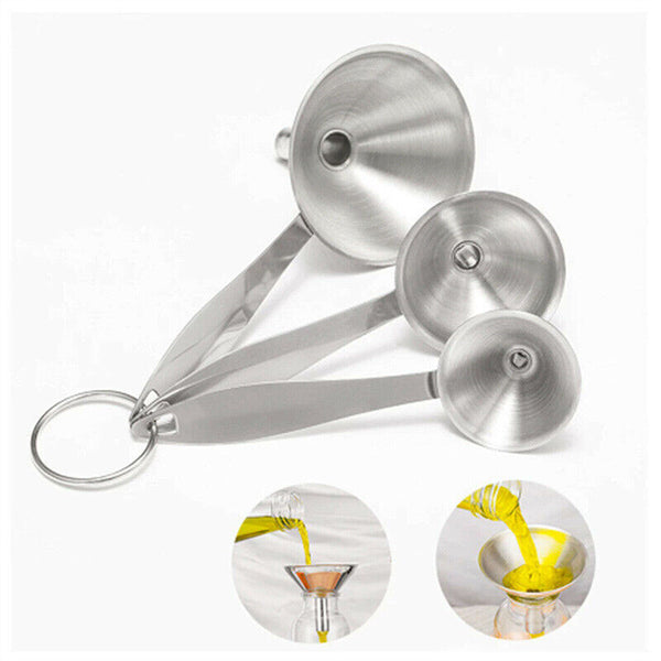 3Pcs Stainless Steel Specialist Funnel Hopper Filter Wide Mouth Canning Kitchen