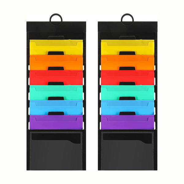 2PCS Wall Mount Hanging File Organizer 6 Pocket Document Folder Storage Holder