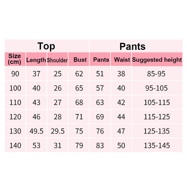 Jessie costume size chart - kids sizes 90-140 with suggested heights 85-145cm - Lets Party