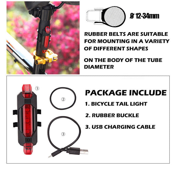 Ultra Bright USB Rechargeable Bicycle Taillight 4Modes USB Rear Bike LED Lamp AU