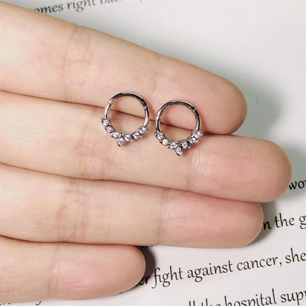 Surgical Steel 16g CZ Hinged Ring Clicker Nose Ear Tragus Septum Piercing 1/2pc