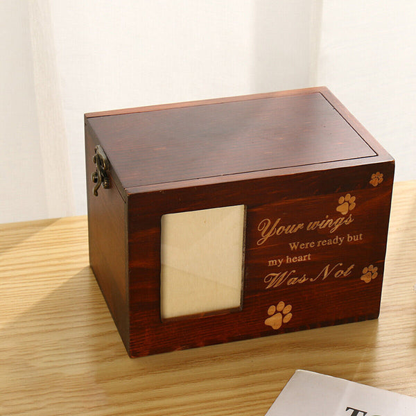 Memorial Pet Urns for Dogs Cats Ashes with Photo Wooden Urns Memory Box Keepsak