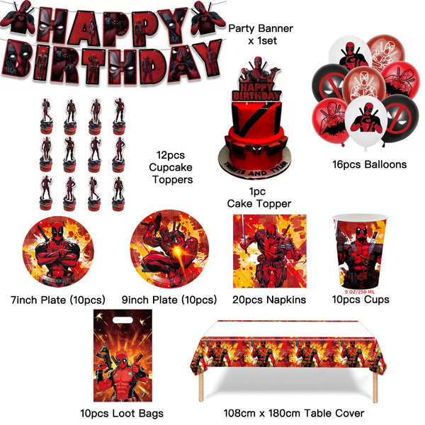 Deadpool Tableware Party Supplies Birthday Banner Topper Balloon Plate