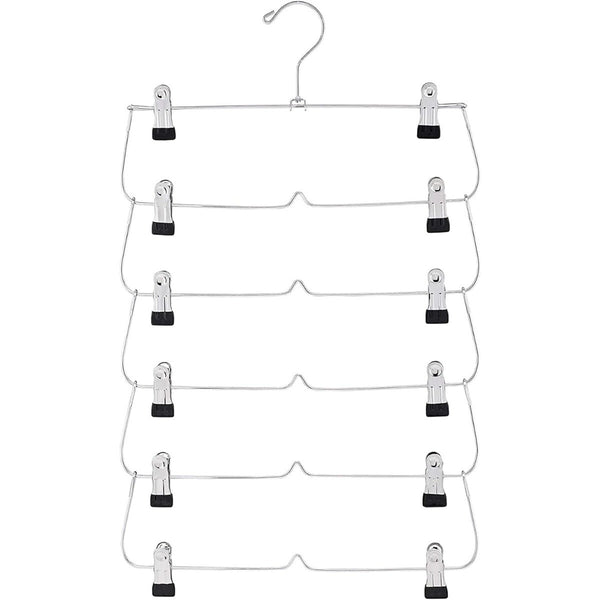 2PCS 6 Tier Skirt Hangers with Clips Multi Layer Pants Hangers Space Saving Closet Organiser