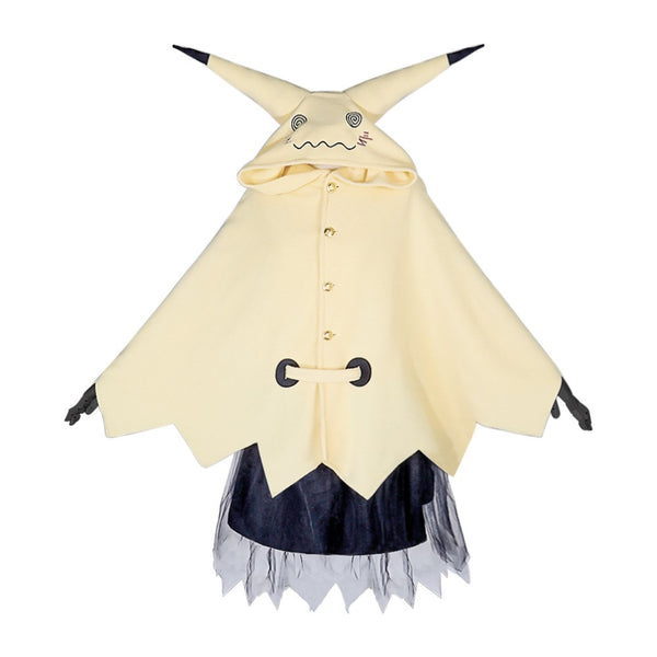 Yellow hooded cape costume laid flat with ears, buttons and toggle