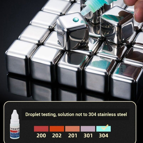 Stainless Steel Whiskey Stones x 8 Ice Cubes With Tong Reusable Cooling Ice Cube