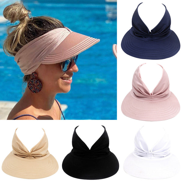 2PCS Women Wide Brim Visor Hat Ponytail Sun Cap Beach Sports Summer Hat