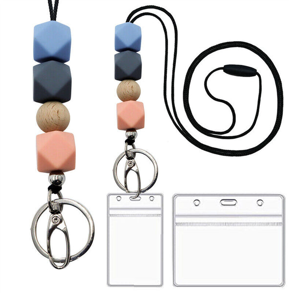 1/2x Silicone Beads Neck Strap Lanyard ID Card Badge Keyring Key Holder Necklace