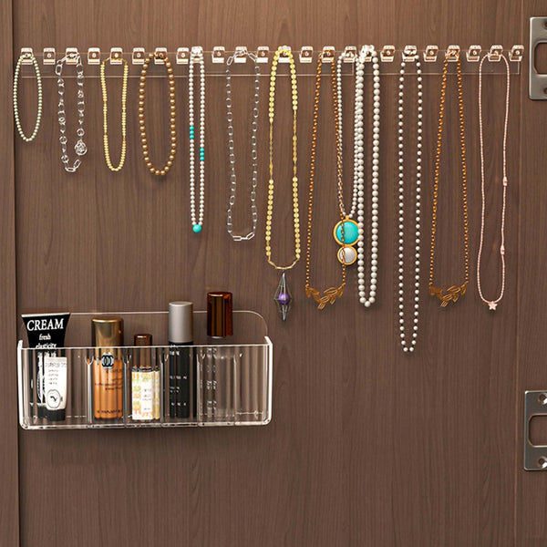 6pcs Wall Mounted Necklace Holder | Transparent Jewelry Organizer with 8 Hooks