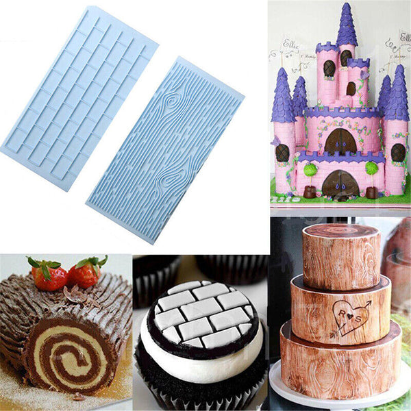 2pcs Cake Decoration Border Fondant Wall Brick Wood Grain Mold Mould Embosser AU