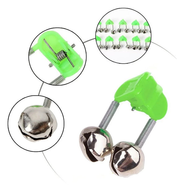 Plastic Clip Double Rod Bite Alarm Fishing Bells Ring Green Fishing Rod