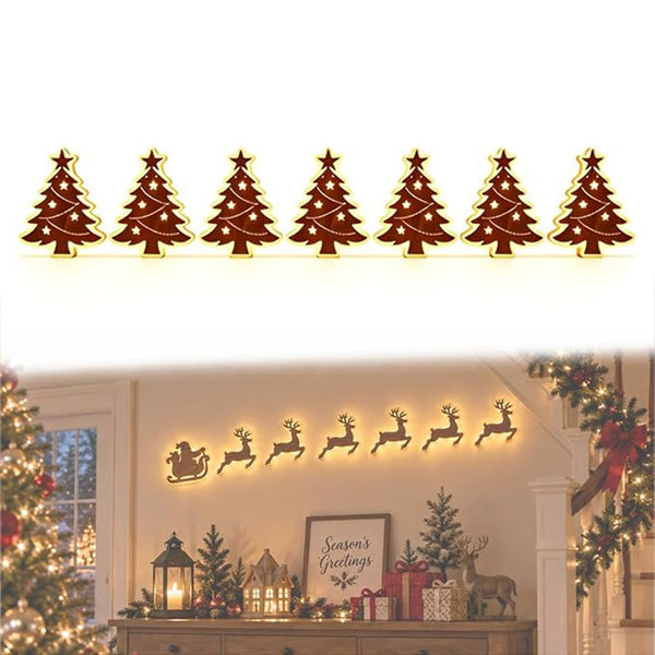 Set of 7 light up wooden Christmas tree wall decorations