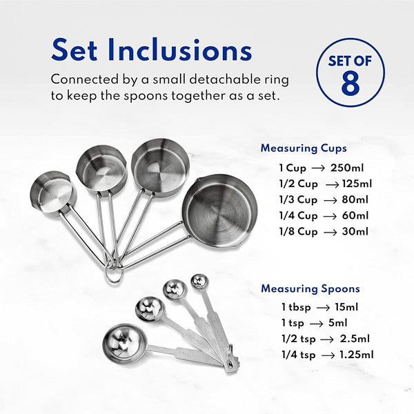 16PCS Stainless Steel Measuring Cups & Spoons Kitchen Baking Tool Set