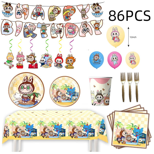 Tableware Banner Foil Helium Balloon Party Decoration Labubu Birthday Supplies