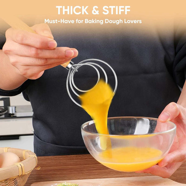 4pcs Stainless Steel Danish Dough Whisk | Wooden Handle Bread & Sourdough Mixer