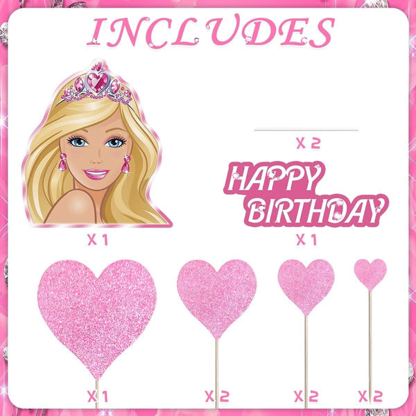 Barbie cake toppers arranged on a girls birthday cake