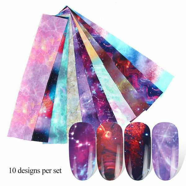 Galaxy Marble Transfer Foil Paper Star Glue Nail Art Stickers
