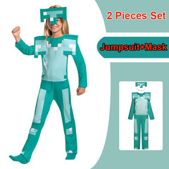 Minecraft Costume Kids Diamond Armour Jumpsuit Boys Book Week Dress Up Outfit