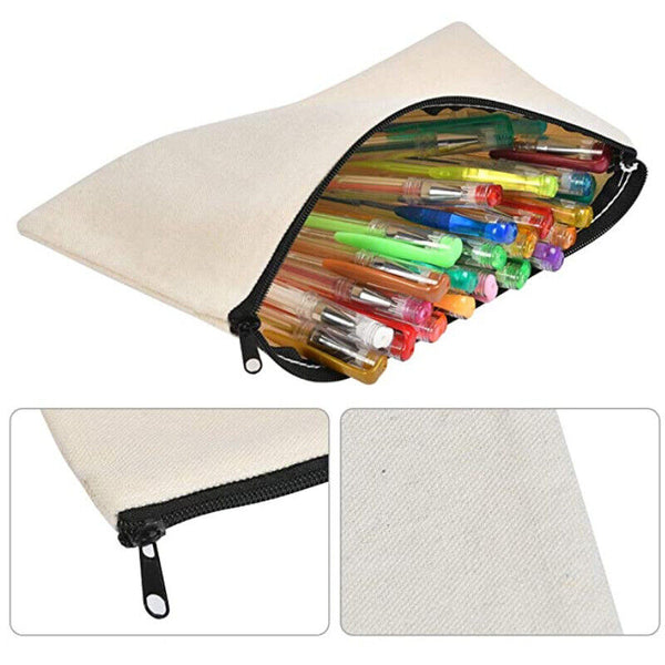 10x Canvas Makeup Bags Canvas Zipper Pouch Bags Pencil Case Blank DIY Craft NEW