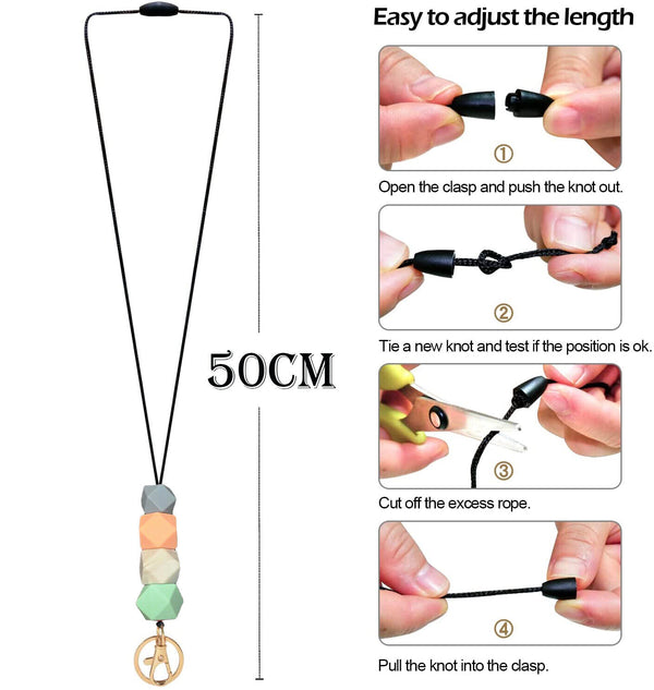 1/2x Silicone Beads Neck Strap Lanyard ID Card Badge Keyring Key Holder Necklace