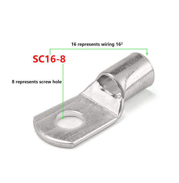 100pcs Tinned Copper Cable Lugs 16mm | Battery Terminal Connectors 8mm Hole