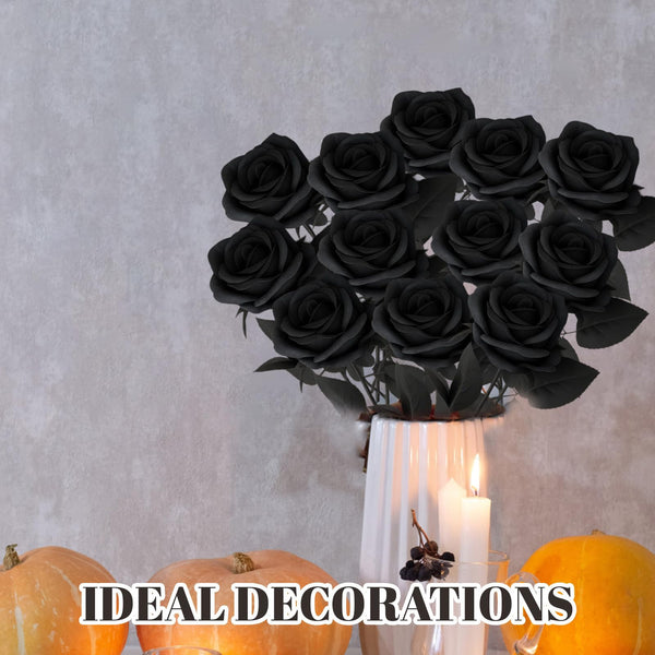 Black Artificial Rose Flowers 36PCS Faux Rose Stems DIY Floral Arrangement Home Decor