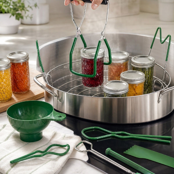 Mason Jars Canning Kit - 6x 500ml Glass Preserving Jars with Lids, Funnel, Rack & Tongs