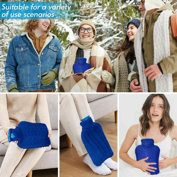 2L Hot Water Bottle with Knitted Cover Winter Warm Rubber Heat Bag