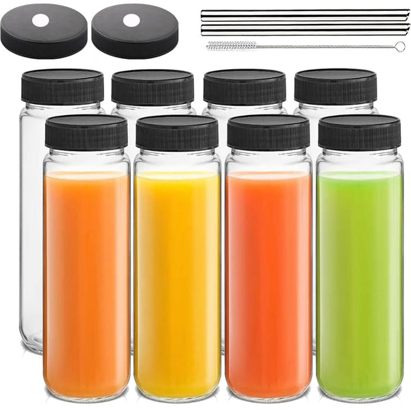 8PCS Glass Juice Bottle Set – Reusable Beverage Storage Containers