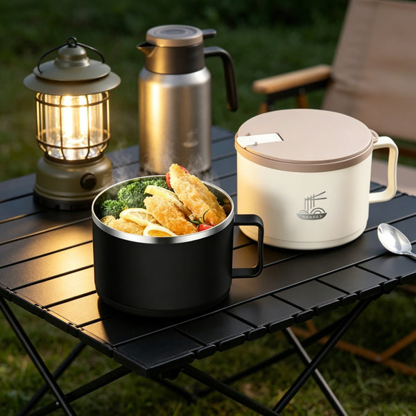 Stainless Steel Instant Noodle Bowl with Lid Draining Hole Soup Food Container