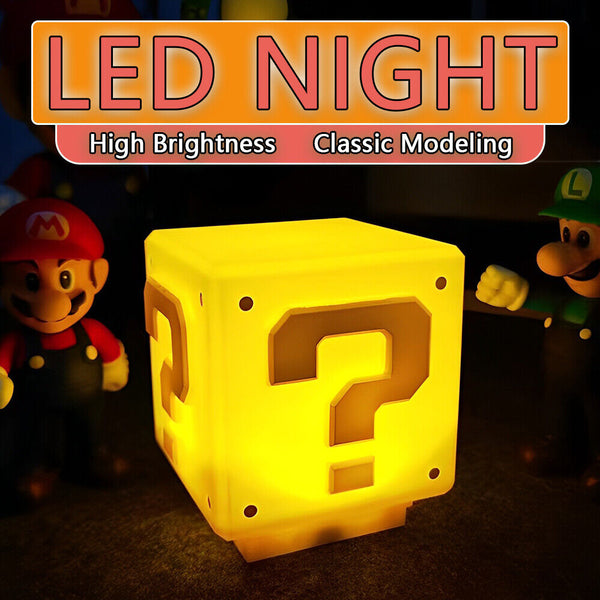 Super Mario Question Block LED Night Light with Sound USB Rechargeable Lamp