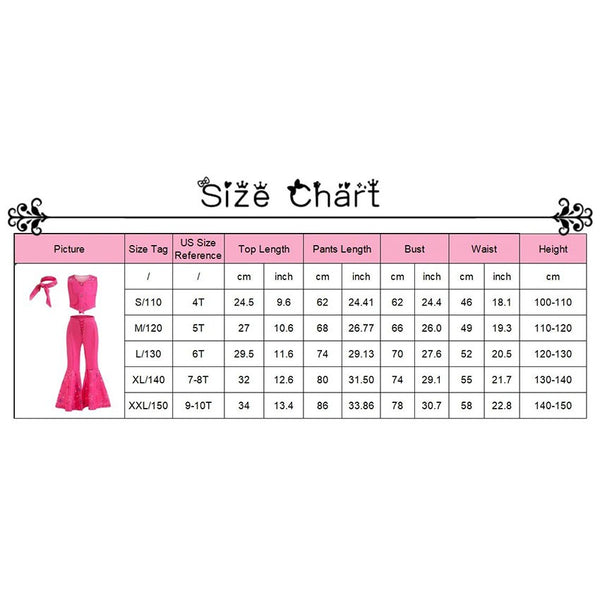 Barbie cowgirl costume kids size chart in cm
