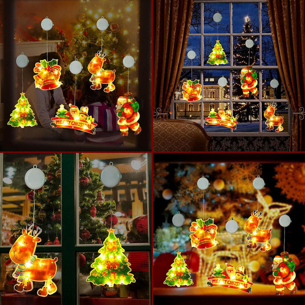 Xmas Suction Cup Window Hanging Lights Battery Operated Light Up Christmas Decor