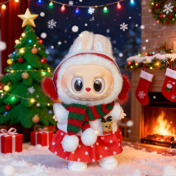 Christmas doll clothes with bunny hat and red dress