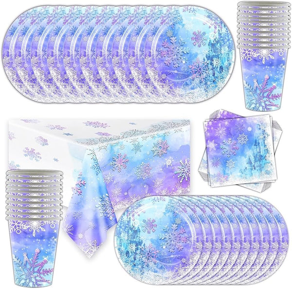 New Frozen Snowflake Tableware Party Supplies Birthday Paper Plates Napkins Cups
