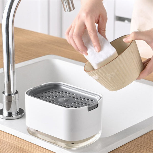300ML Soap Dispenser with Sponge Holder Kitchen Countertop Dishwashing Pump