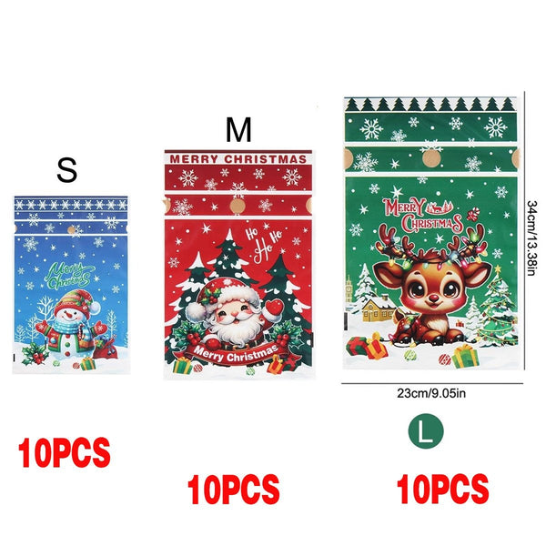 Mixed size pack BD: 10 small Snowman, 10 medium Santa and 10 large Reindeer Christmas gift bags