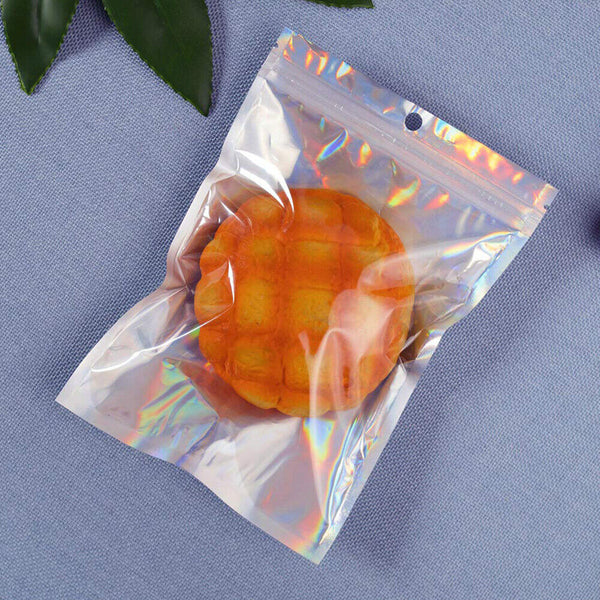 100PCS Foil Packaging Bags Zipper Seal Storage Pouch Holographic Rainbow Colour