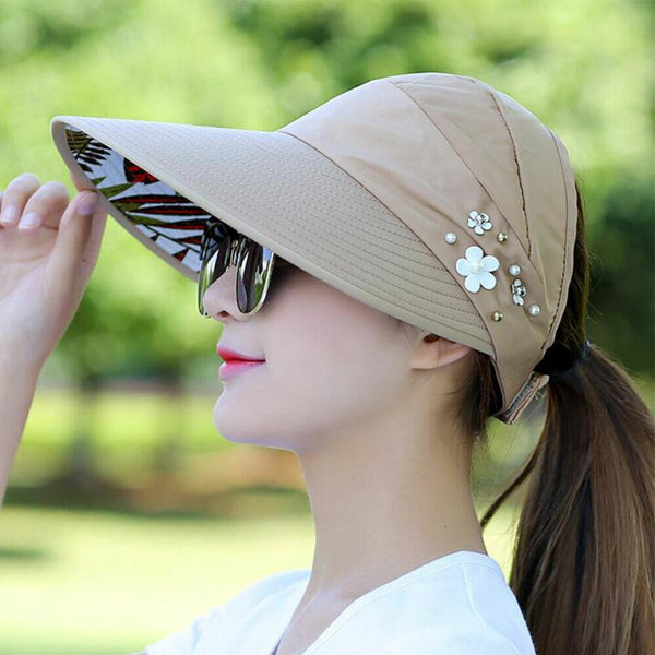 Summer Hat Visor Ladies Wide Brim Foldable Roll Up Sun Cap Golf Beach Women