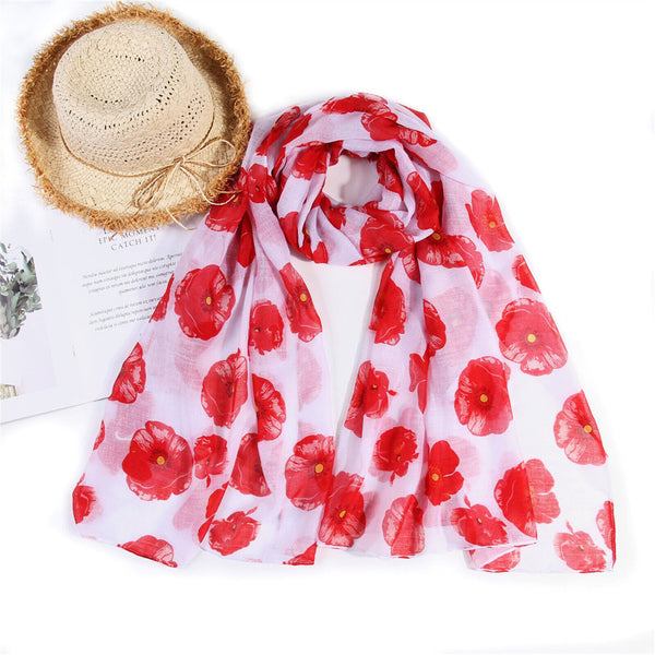 Women Ladies Poppy Print Floral Scarf Remembrance Day Poppies Scarves Wrap Shawl